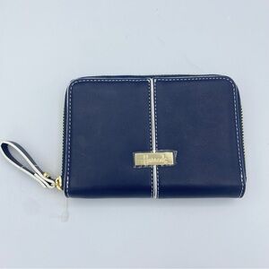 Harrods London Faux Leather Navy with White Pinstripe Small Wallet